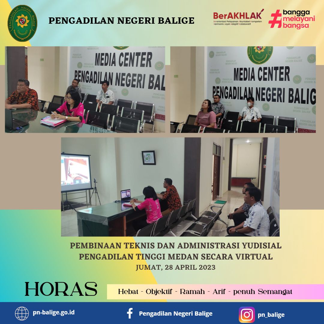 Pembinaan Teknis dan Administrasi Yudisial Pengadilan Tinggi Medan Melalui Aplikasi Zoom pada Hari Jumat 28/04/2023